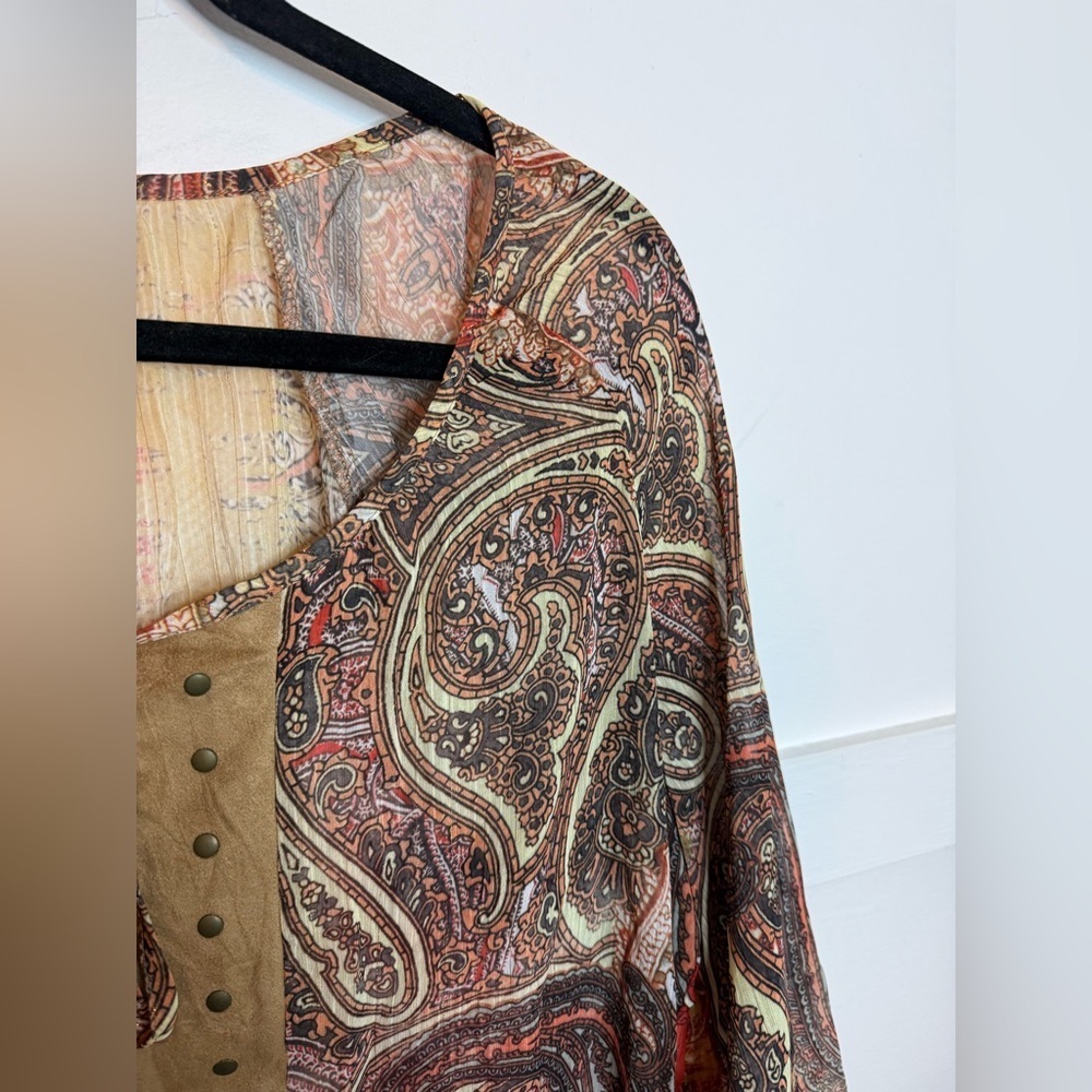 Laura Ashley Bohemian Western Paisley Sheer Popover Blouse - Picture 6 of 6